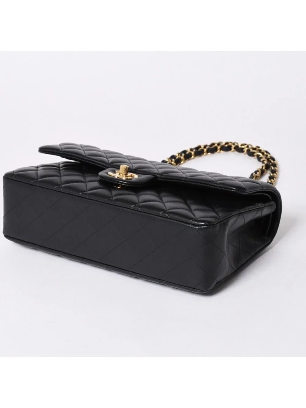 Chanel Quilted 25 Double Flap Chain Shoulder Bag Base CC Logo Lambskin Black